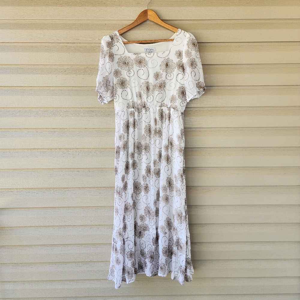 Polagram White and Brown Midi Dress